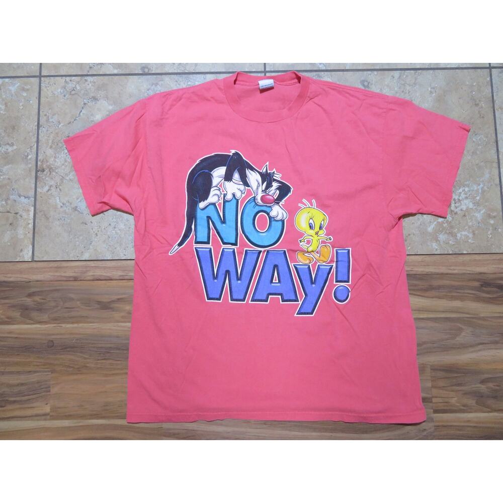 Tweety & Sylvester T-Shirt, Looney Tunes, Double Sided, Coral Color Sz XL 1990s